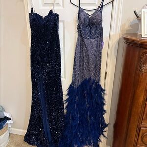 Elegant Navy Blue Sequin and Feather Gowns